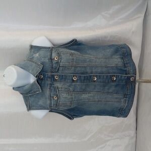 YMI JEANS DENIM VEST SIZE LARGE DISTRESSED SPANDEX DENIM